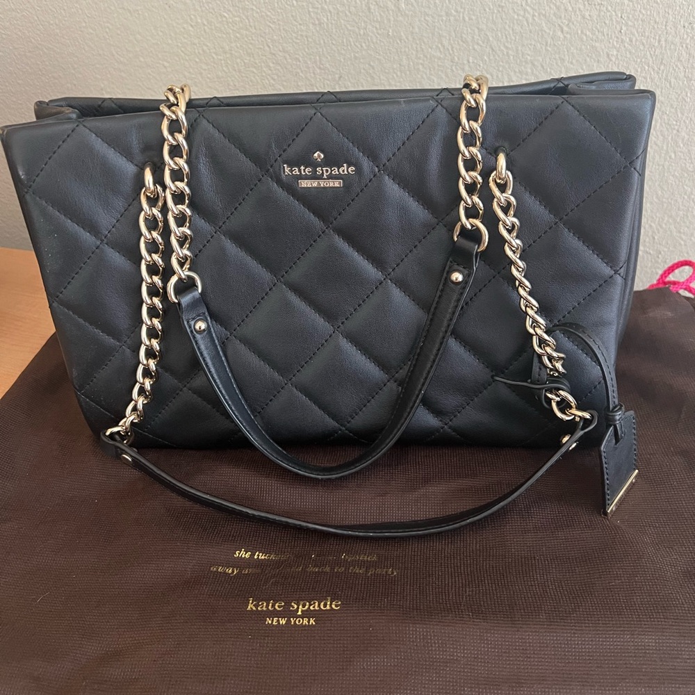 Kate Spade Leather Black Quilted Bag with Gold Chain